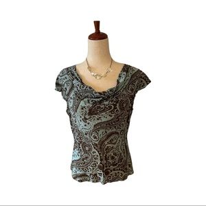 Apt 9 Paisley Teal Brown dress top blouse Large
